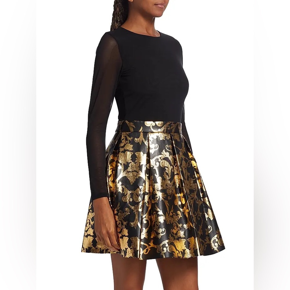Alice + Olivia Black and Gold Chara Long Sleeve Dress - Picture 3 of 6